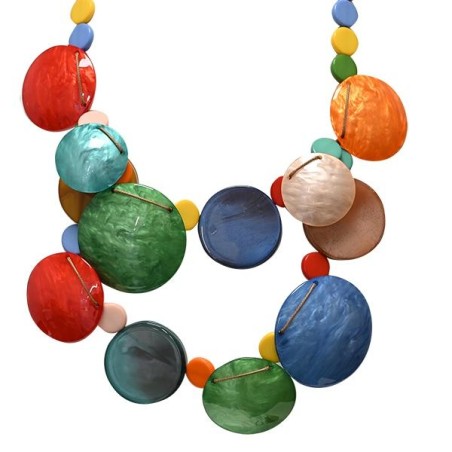 Collana Bijoux Lunga Medaglioni Multicolore