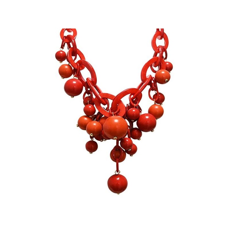 Collana Rossa Bijoux a Catena con Sfere