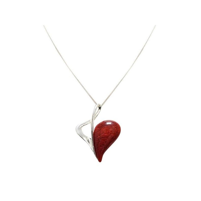 Collana Bijoux con Ciondolo Metà Cuore in Pietra Rossa