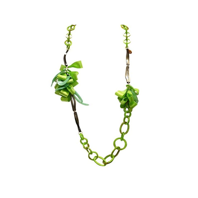 Collana Verde Bijoux Lunga 92cm Inanellata con Fiocchi