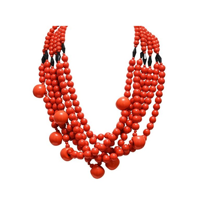 Collana Bijoux Multi-filo con Perline Rosse