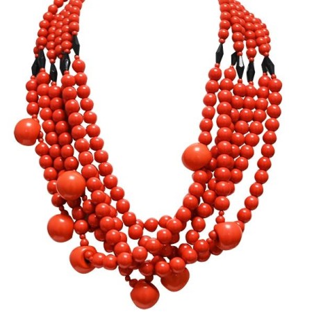 Collana Bijoux Multi-filo con Perline Rosse