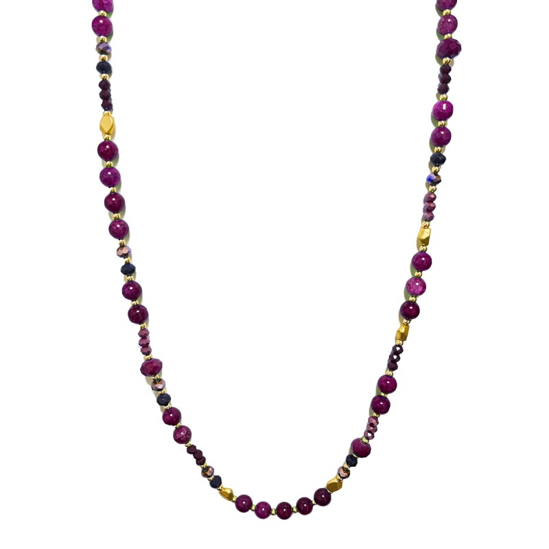 Collana Bijoux Viola Lunga 100cm con Perline di Pietra e Cristallo