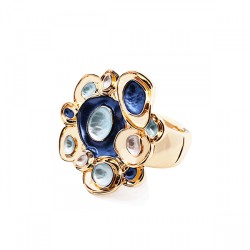 Anello Bijoux Elastico Fiore Blu Smaltato