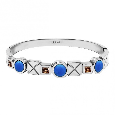 Bracciale Rigido Pietre Blu Acciaio Argentato