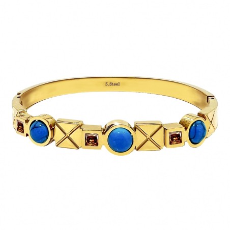 Bracciale Rigido Pietre Blu Acciaio Dorato