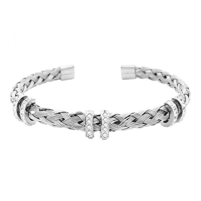 Bracciale Regolabile Strass Acciaio Argentato