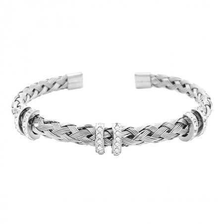 Bracciale Regolabile Strass Acciaio Argentato