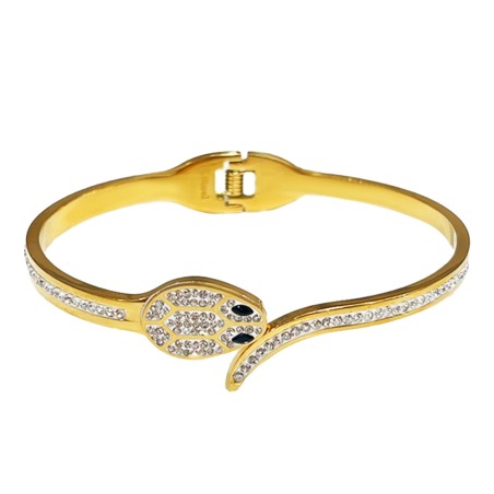 Bracciale Rigido Serpente Strass Acciaio Dorato