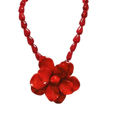 Collana Bijoux Perline con Fiore Rosso