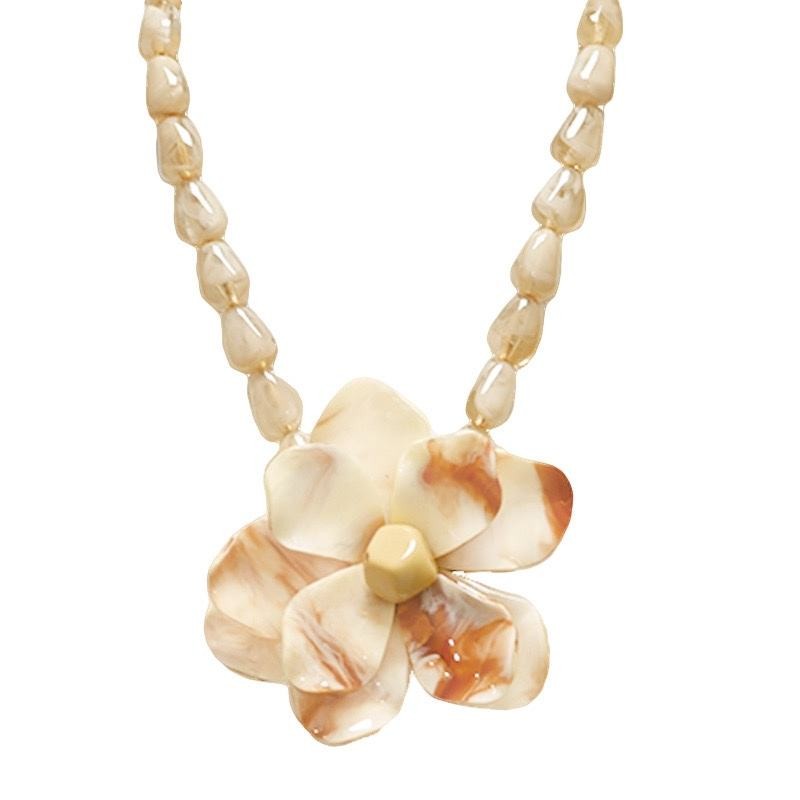 Collana Bijoux Beige Perline con Fiore