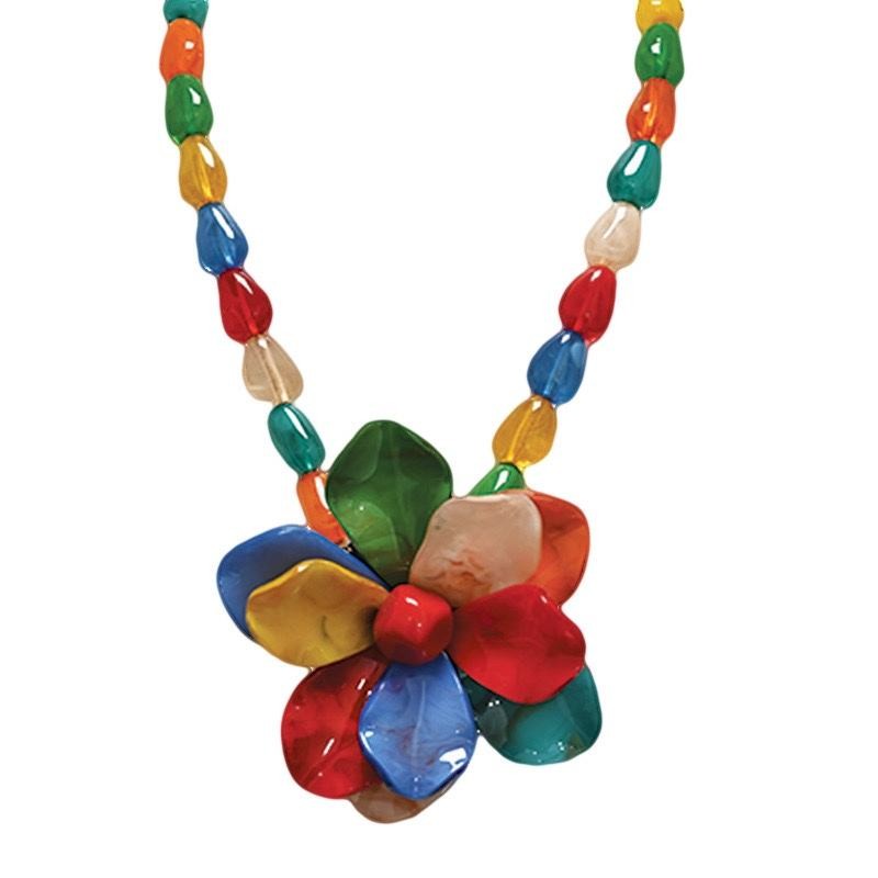 Collana Bijoux Multicolore Perline con Fiore