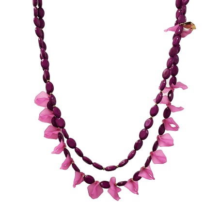 Collana Bijoux Lunga Doppia Maglia Fucsia