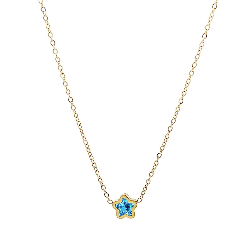 Girocollo Punto Luce Stella Zirconia Azzurra Acciaio 316L