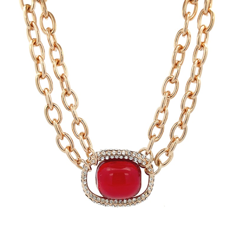 Collana Bijoux con Pietra Rossa Amuleto