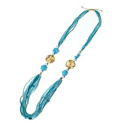 Collana Lunga Multi-filo di Perline con Fiori all'Uncinetto