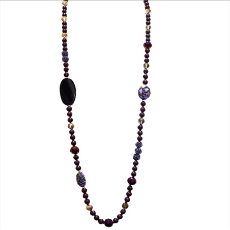 Collana Perline Lunga con Pietre e Cristalli Viola