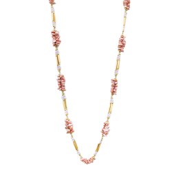 Collana Bijoux Lunga Rosa con Cristalli e Pietre