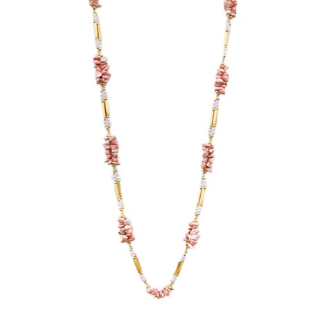 Collana Bijoux Lunga Rosa con Cristalli e Pietre