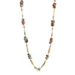 Collana Bijoux Lunga Multicolore con Cristalli e Pietre