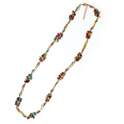 Collana Bijoux Lunga Multicolore con Cristalli e Pietre