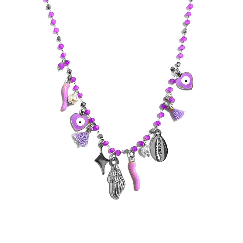 Girocollo Perline Viola Multi-Charms