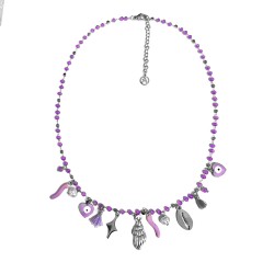 Girocollo Perline Viola Multi-Charms