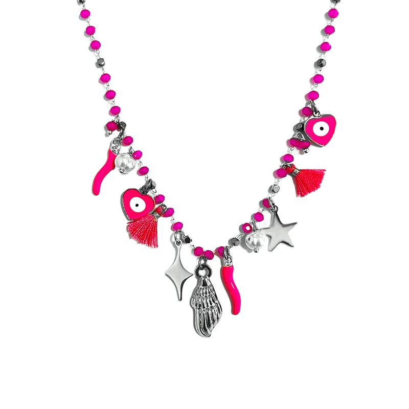 Girocollo Perline Fucsia Multi-Charms