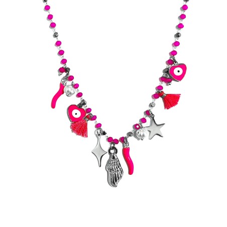 Girocollo Perline Fucsia Multi-Charms