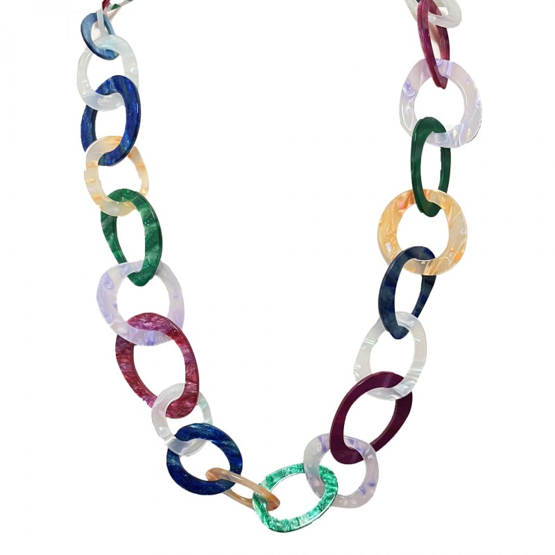 Collana Bijoux Lunga Catena Cerchi Multicolore