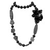 Collana Bijoux Lunga Grigio-Nera Fiore Pietre Perline