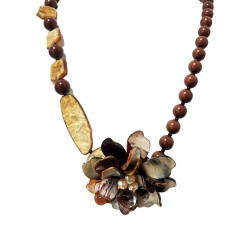 Collana Bijoux Lunga Caramel Fiore Pietre Perline