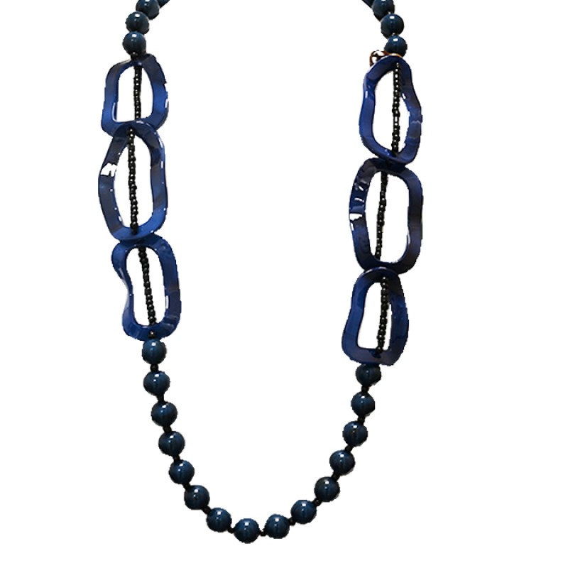 Collana Bijoux Lunga Perline Blu