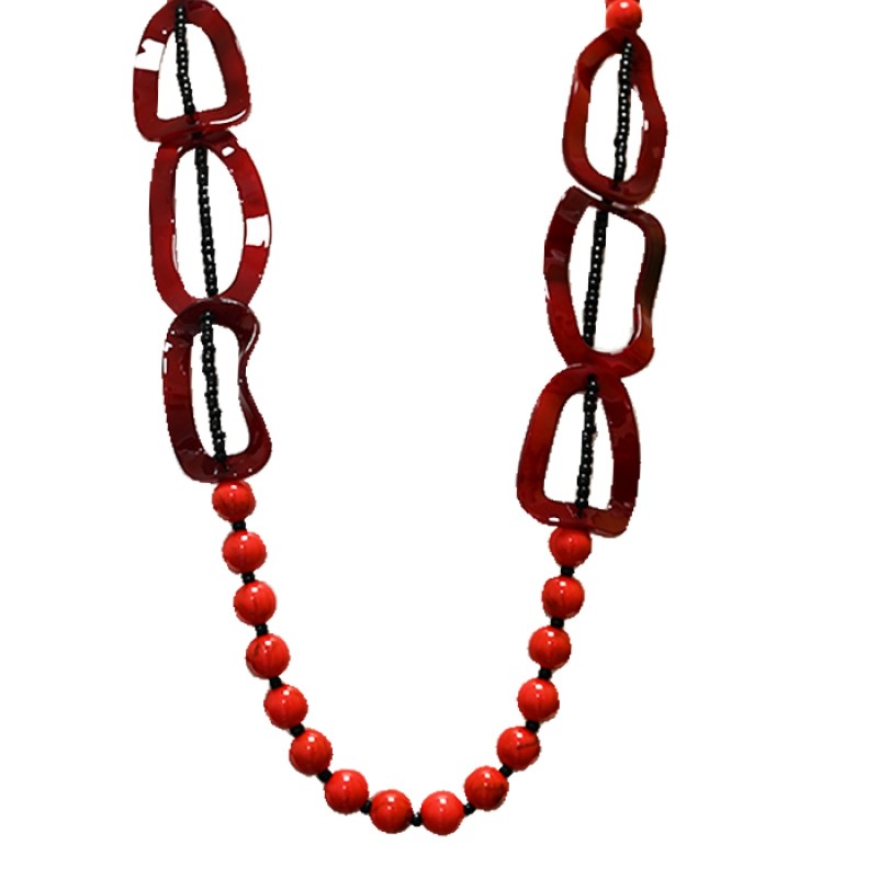 Collana Bijoux Lunga Perline Rosse