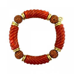 Bracciale Elastico con Biglie Arancio Strassate