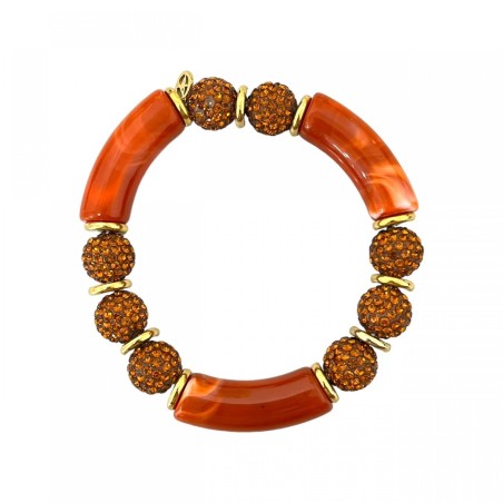 Bracciale Elastico con 8 Biglie Arancio Strassate