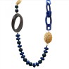 Collana Bijoux Lunga Oro Occhiale Perline Blu