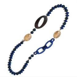 Collana Bijoux Lunga Oro Occhiale Perline Blu