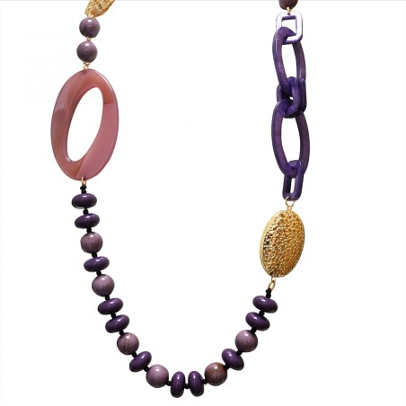 Collana Bijoux Lunga Oro Occhiale Perline Viola