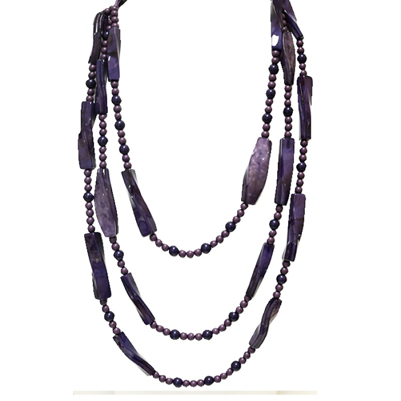 Collana Bijoux Lunga Multi-filo Perline Viola