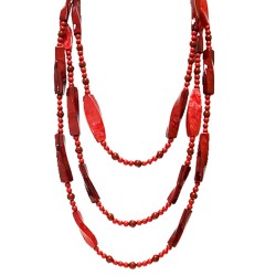 Collana Bijoux Lunga Multi-filo Perline Rosse