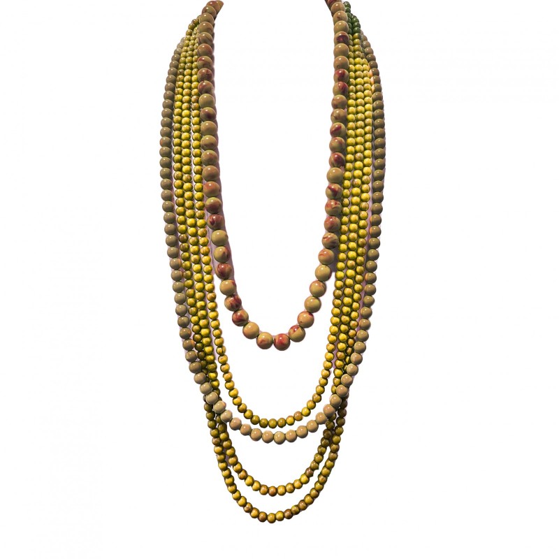 Collana Bijoux Lunga Multi-Filo Perline Giallo-Marrone