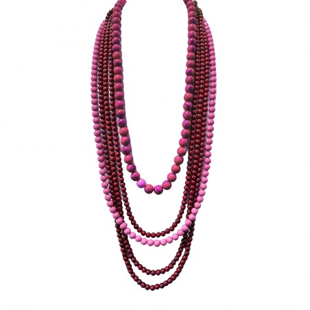 Collana Bijoux Lunga Multi-Filo Perline Fucsia