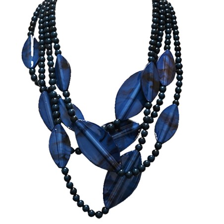 Collana Bijoux Multi-Filo Foglie-Perline Blu