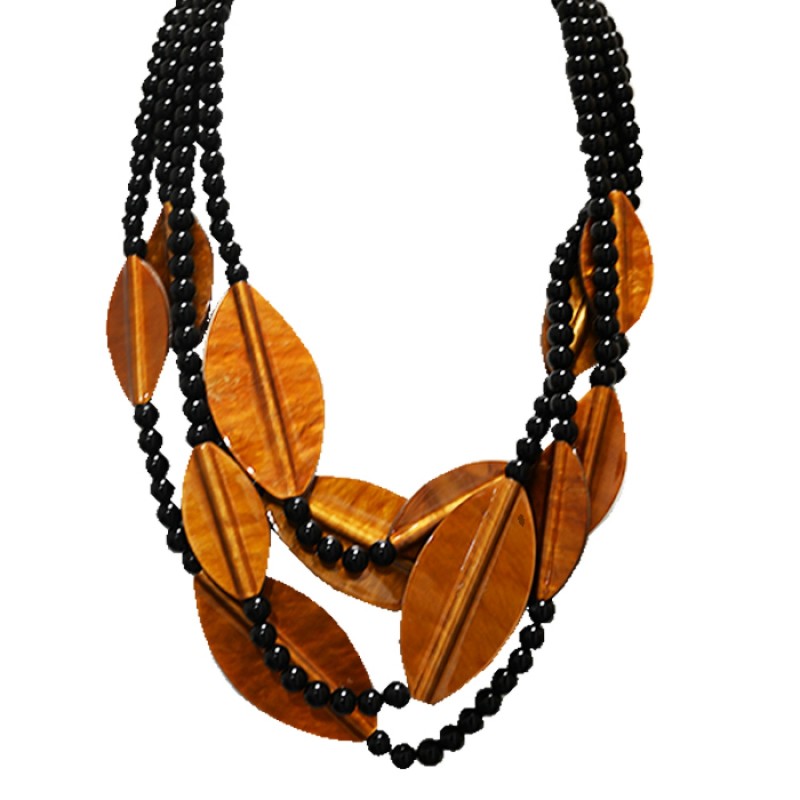 Collana Bijoux Multi-Filo Foglie-Perline Marrone