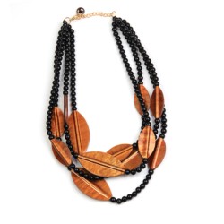 Collana Bijoux Multi-Filo Foglie-Perline Marrone