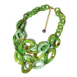 Collana Bijoux Verde con Anelli e Ciondoli Ovali