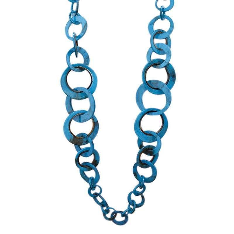 Collana Bijoux Lunga Azzurra Catena Cerchi