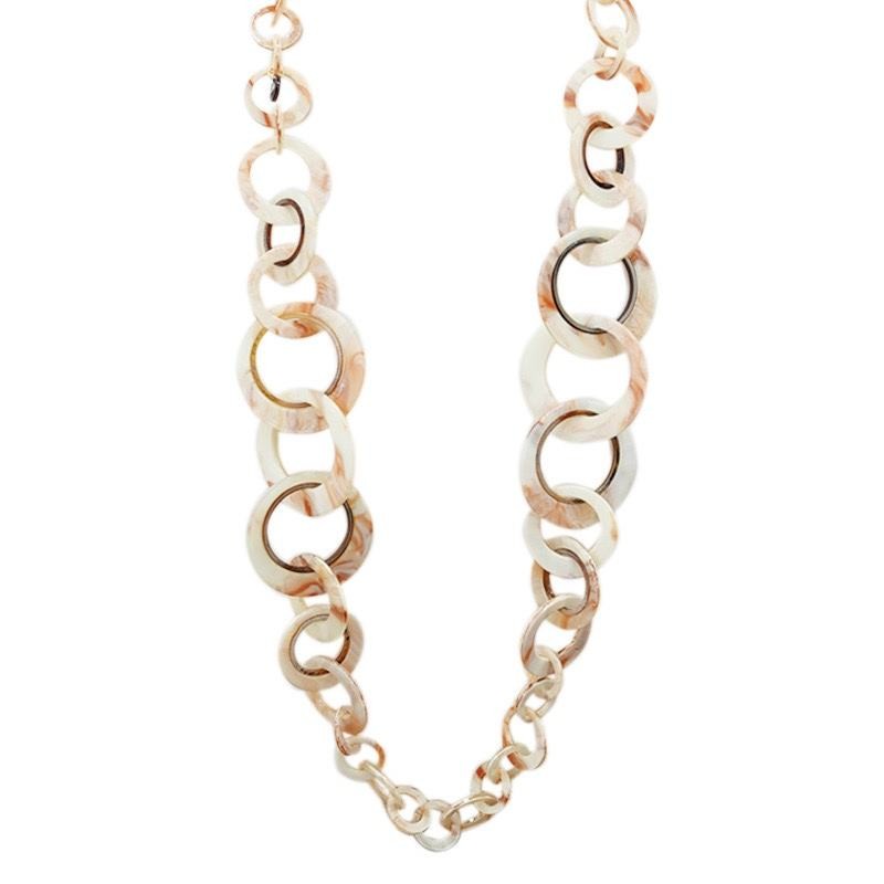 Collana Bijoux Lunga Beige Catena Cerchi