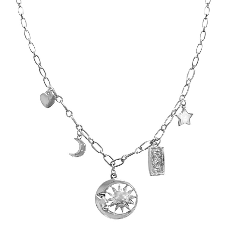 Giro-Catena Multi-Charms Sole-Luna Acciaio